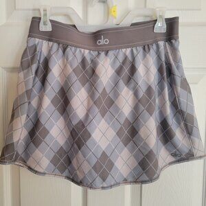 Alo‎ Yoga Argyle Match Point Tennis Skirt Gravel/Titanium Size Large